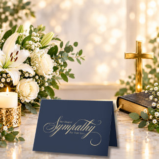 Elegant Gold Script Blue Condolence Sympathy Card