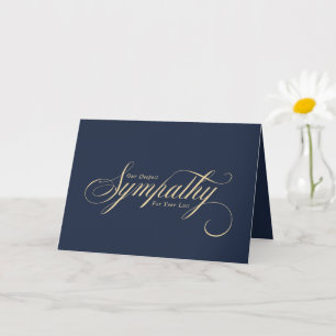 Elegant Gold Script Blue Condolence Sympathy Card