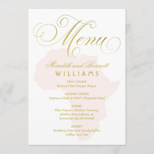 Elegant Gold Script Blush Pink Africa Wedding Menu