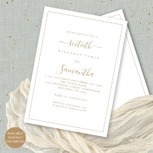 Elegant Gold Script Border 60th Birthday Party Invitation
