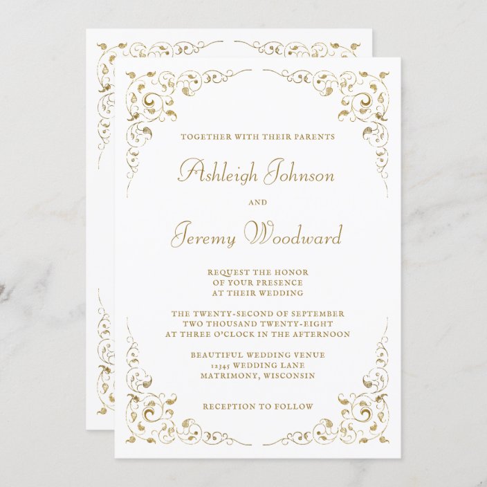 Elegant Gold Script Botanical Frame Wedding Invitation | Zazzle.com