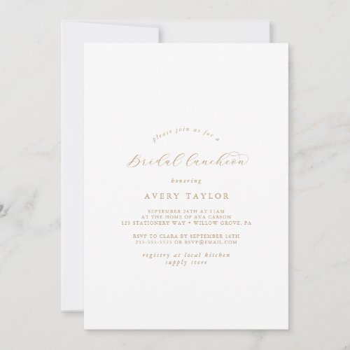 Elegant Gold Script Bridal Luncheon Invitation