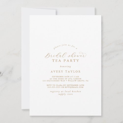 Elegant Gold Script Bridal Shower Tea Party Invitation