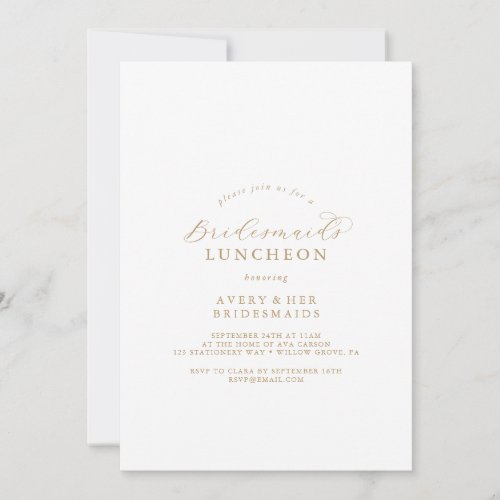 Elegant Gold Script Bridesmaids Luncheon Invitation