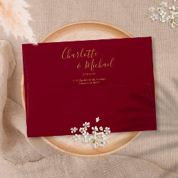 Elegant Gold Script Burgundy Return Address Envelope