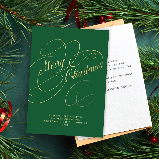 Elegant gold script business corporate holiday card (Creator Uploaded)