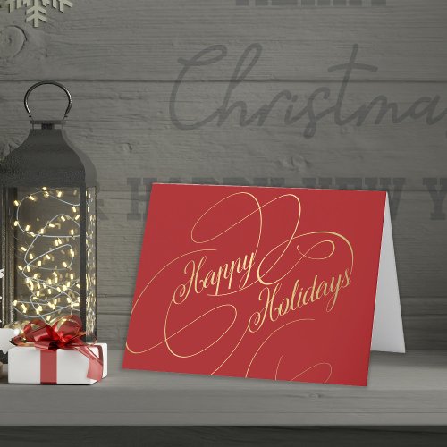 Elegant gold script business corporate holiday card