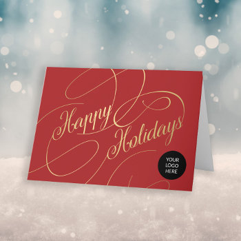 Elegant Gold Script Business Corporate Logo Holiday Card by uniqueoffice at Zazzle