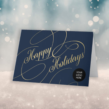 Elegant Gold Script Business Corporate Logo Holiday Card by uniqueoffice at Zazzle
