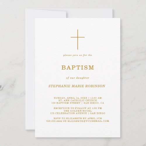 Elegant Gold Script Calligraphy Cross Baptism Invitation