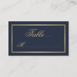 Elegant Gold Script Calligraphy Navy Blue Wedding Place Card