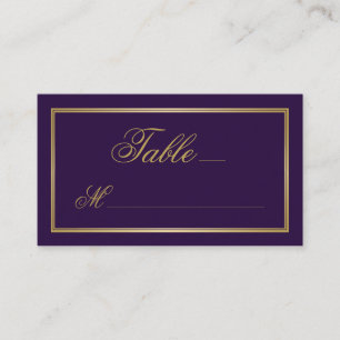 Elegant Gold Script Calligraphy on Purple Wedding Place Card