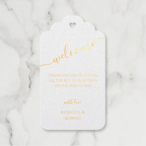 Elegant Gold Script Calligraphy Wedding Welcome Foil Gift Tags