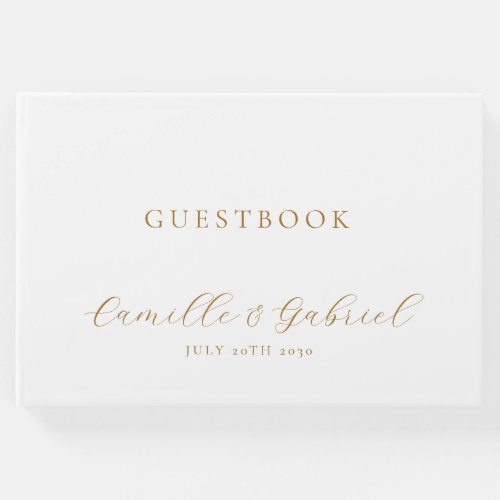 Elegant Gold Script Calligraphy White Wedding Guest Book