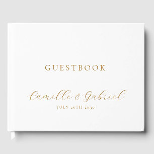 Elegant Gold Script Calligraphy White Wedding Guest Book