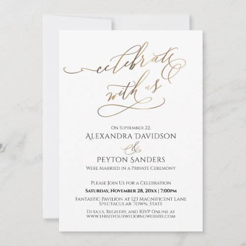 Elegant Gold Script Celebrate with Us Reception Invitation