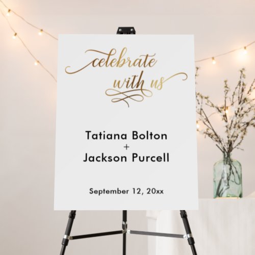 Elegant Gold Script Celebrate with Us Wedding Foam Board