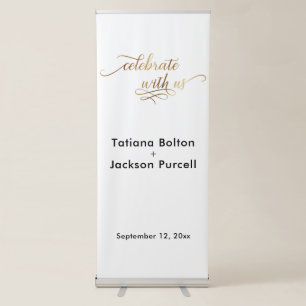 Elegant Gold Script Celebrate with Us Wedding Retractable Banner