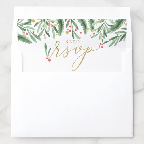 Elegant Gold Script Christmas Greenery RSVP Envelope Liner
