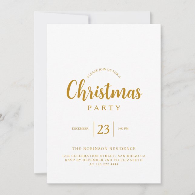 Elegant Gold Script Christmas Holiday Party  Invitation (Front)