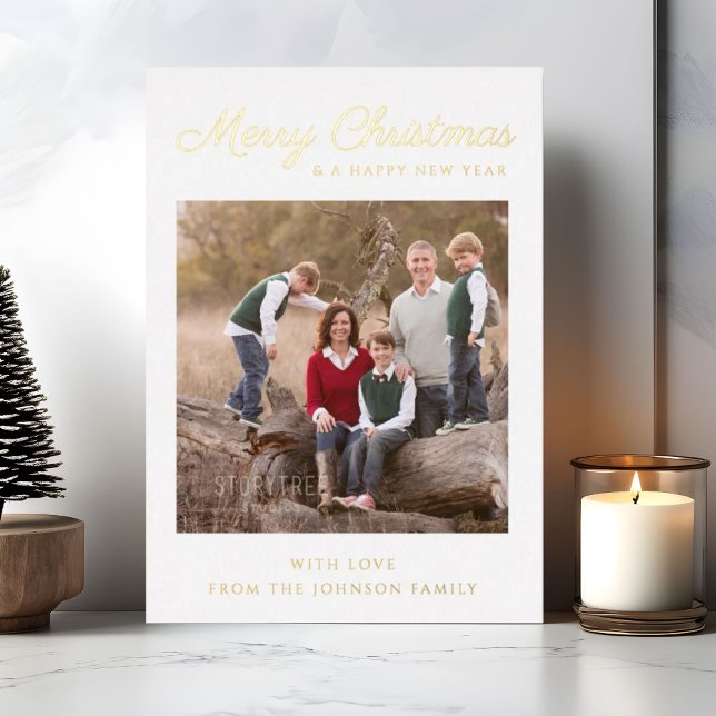 Elegant Gold Script Christmas Photo Holiday Card (Elegant Gold Script Christmas Photo Holiday Card)