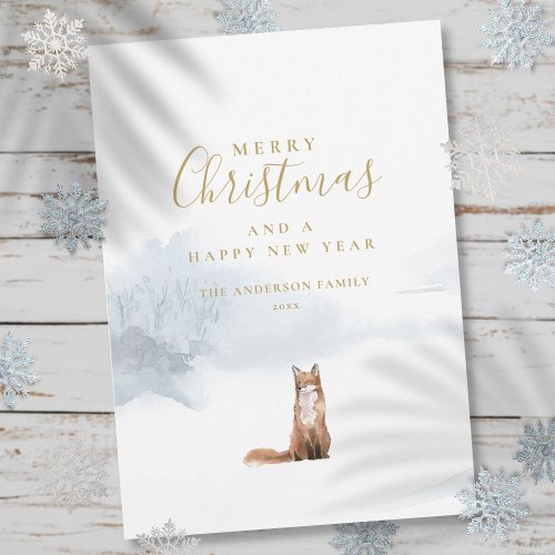 Elegant Gold Script Christmas Winter Fox Holiday Card