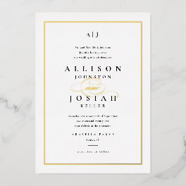 Elegant Gold Script Classic White Wedding Foil Invitation