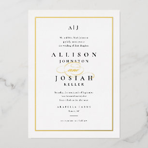 Elegant Gold Script Classic White Wedding Foil Invitation