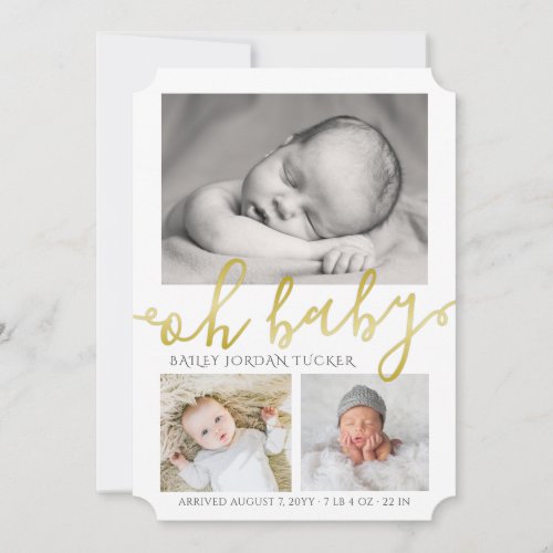 Elegant Gold Script Collage Photo Birth Announcement