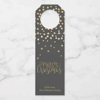 Elegant Gold Script & Confetti Black Christmas