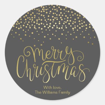 Elegant Gold Script & Confetti Black Christmas