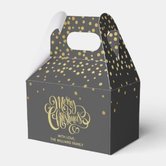 Elegant Gold Script & Confetti Black Christmas