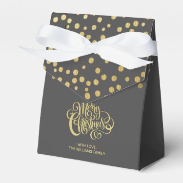 Elegant Gold Script & Confetti Black Christmas