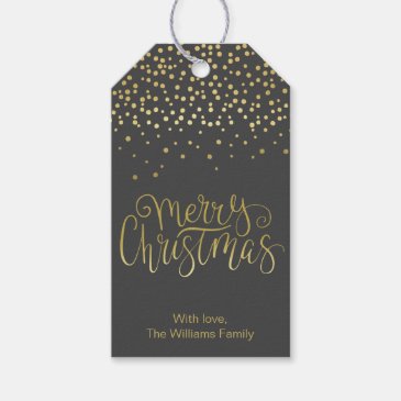 Elegant Gold Script & Confetti Black Christmas