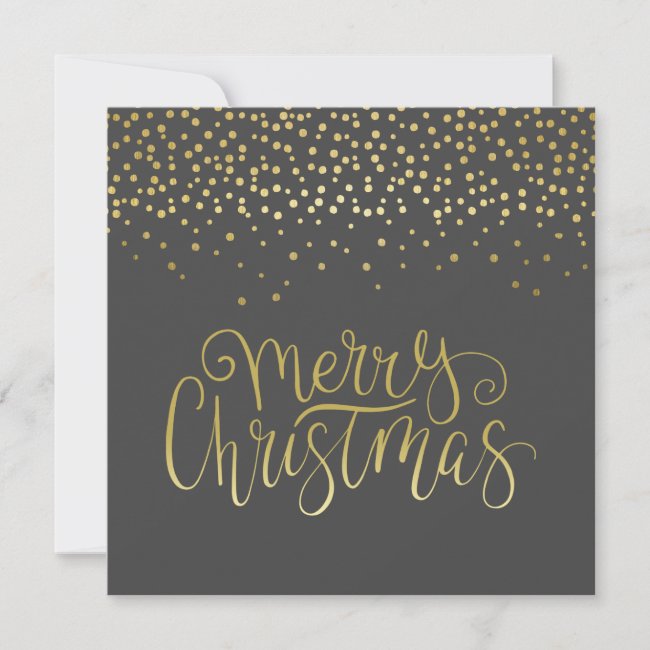 Elegant Gold Script & Confetti Black Christmas
