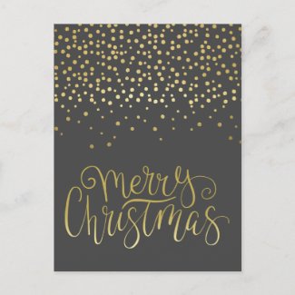 Elegant Gold Script & Confetti Black Christmas