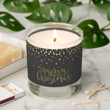 Elegant Gold Script & Confetti Black Christmas