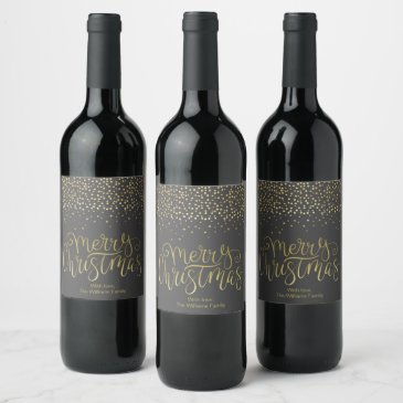 Elegant Gold Script & Confetti Black Christmas