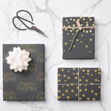 Elegant Gold Script & Confetti Black Christmas