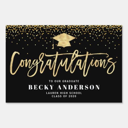 Elegant gold script confetti graduation yard sign