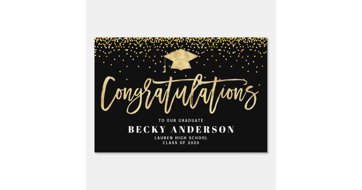 Elegant gold script confetti graduation yard sign | Zazzle
