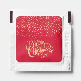 Elegant Gold Script & Confetti Red Christmas 