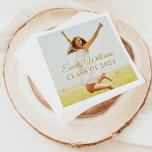 Elegant Gold Script Custom 2024 Graduation Photo Napkins<br><div class="desc">Celebrate your high school graduate in style with photo graduation party napkins. Personalize with a senior portrait,  then fill in the custom text with your grad's name and class year.  The antique gold overlay can be customized to any color and re-positioned via "Customize it!".</div>