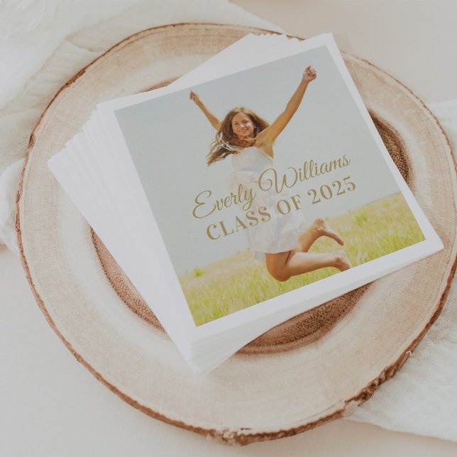 Elegant Gold Script Custom 2025 Graduation Photo Napkins (Creator Uploaded)