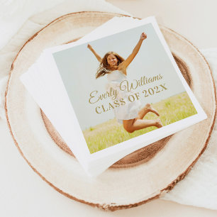 Elegant Gold Script Custom 2026 Graduation Photo Napkins