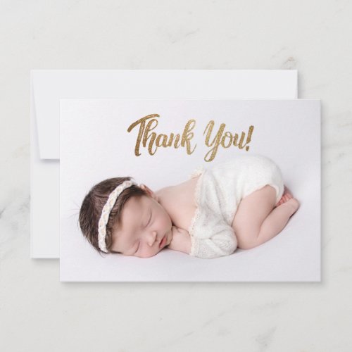 Elegant Gold Script Custom Baby Girl Photo Thank You Card