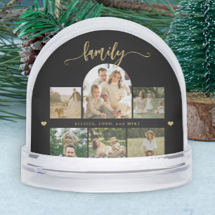 Elegant gold script custom family photo collage  snow globe