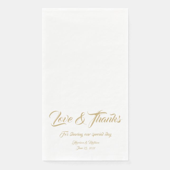Elegant gold script custom Love & Thanks wedding Paper Guest Towels (Front)