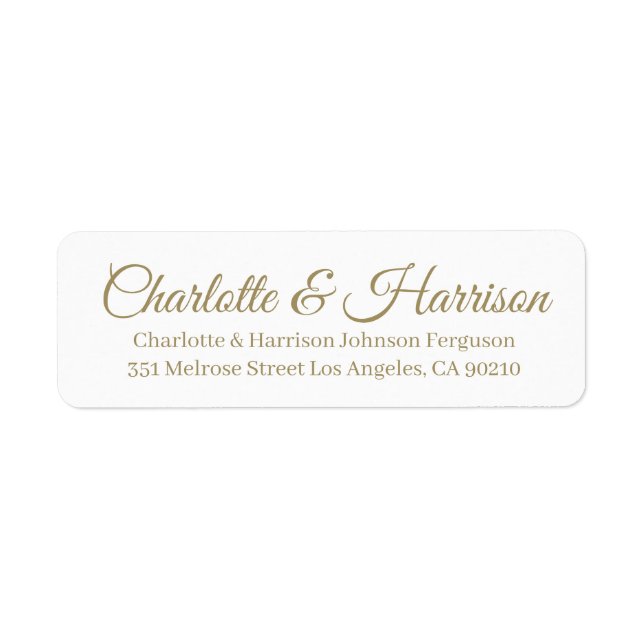 Elegant gold script custom names chic Wedding Label (Front)