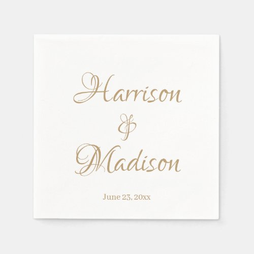 Elegant gold Script Custom Names Date chic Wedding Napkins